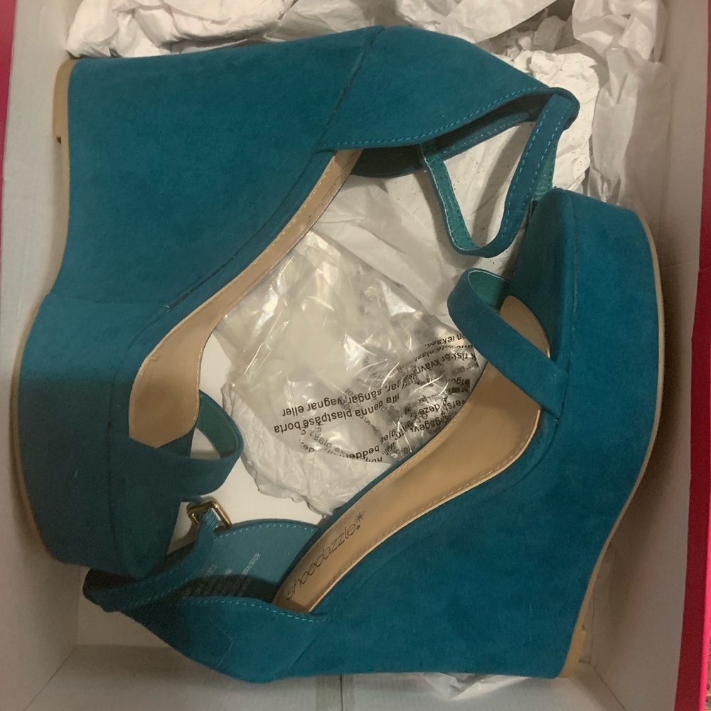 Brand new Teal semi suede wedges